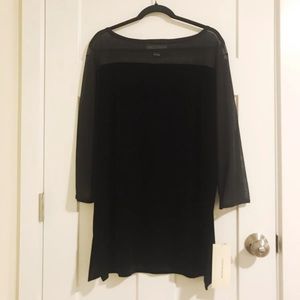 Velvet Mesh Black Long Sleeve Top